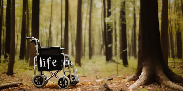 Una silla de ruedas con la palabra vida en ella