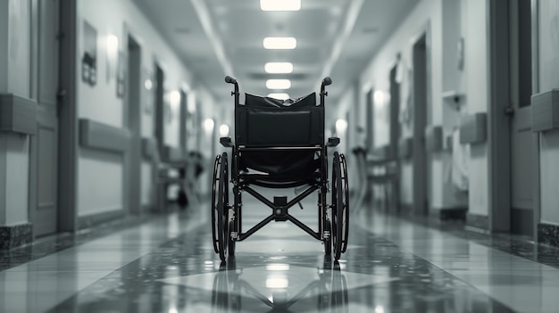 Silla de ruedas en el pasillo del hospital