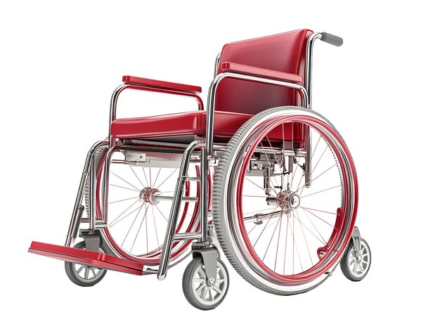 una silla de ruedas roja con un fondo blanco