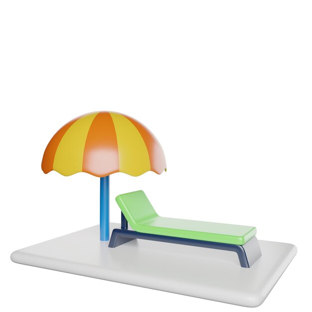 una silla de salón con un paraguas verde y naranja en ella