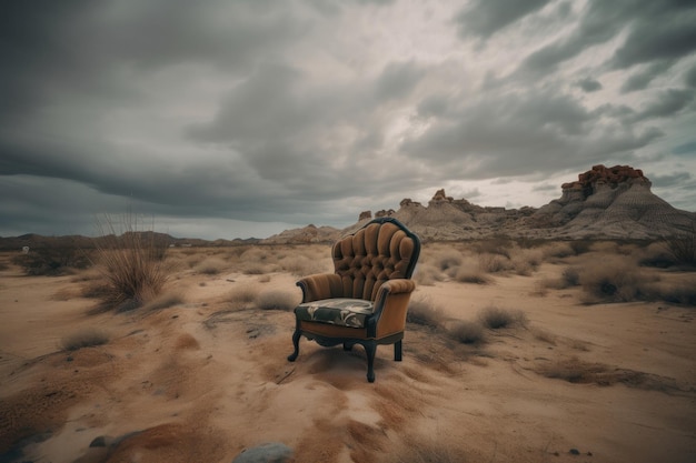 La silla solitaria en el desierto árido simboliza la soledad.