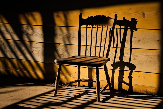 Silla y sombra de tablones de madera.