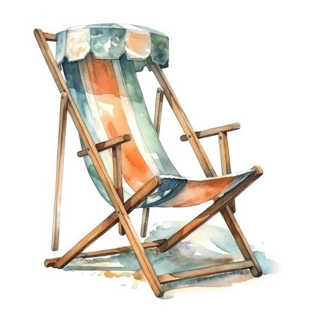 Una silla con una tela de rayas azules y verdes. ilustración de acuarela