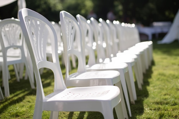 Sillas blancas boda hierba Generar Ai