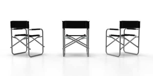 Foto sillas de directores construidas en aluminio y vistas desde atrás en 3 ángulos