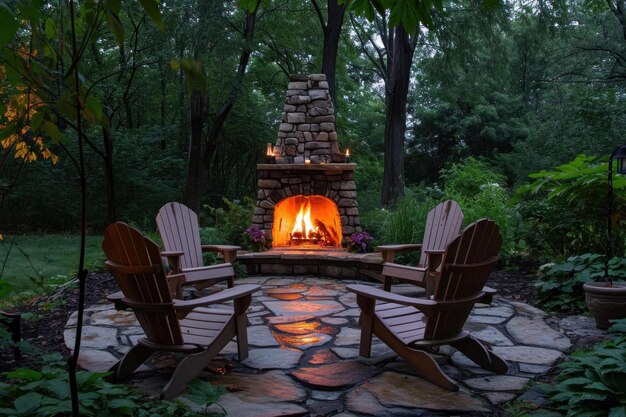 Sillas de madera para chimeneas de patio trasero generan Ai