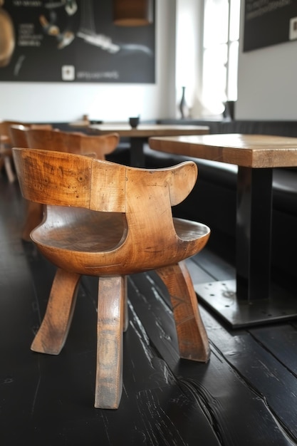 Sillas de madera vacías en un interior de café moderno