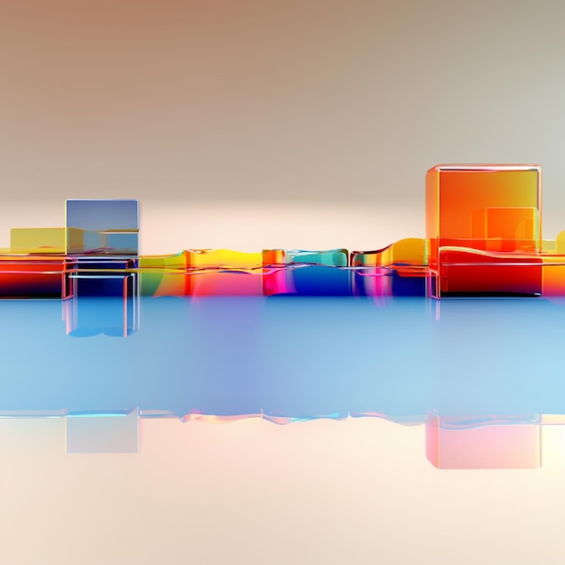 sillas y mesas de colores brillantes están dispuestas en fila sobre una superficie azul ai generativo