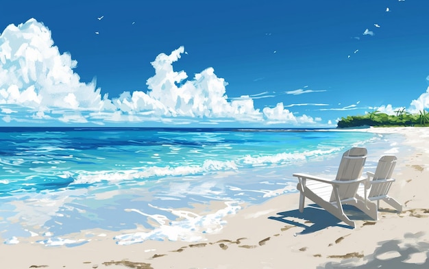 Sillas de playa de isla en aguas cristalinas y cielo azul