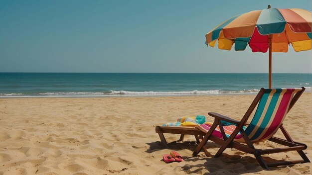 Sillas de playa y paraguas en la playa soleada