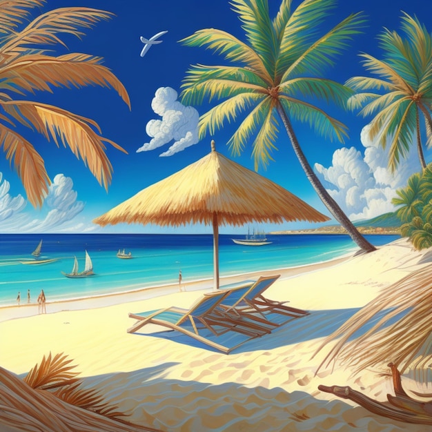 sillas de playa en la playa de arena blanca tropical