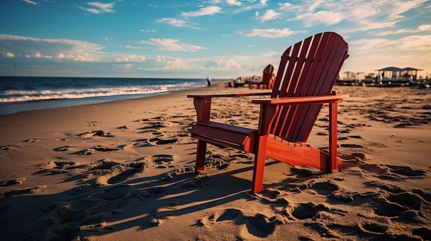 unas sillas rojas en una playa