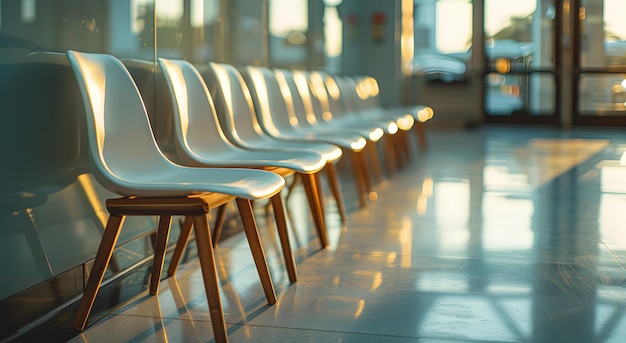 Sillas vacías en una sala de espera de un centro médico