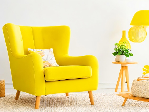 sillón amarillo en la sala de estar imágenes hd