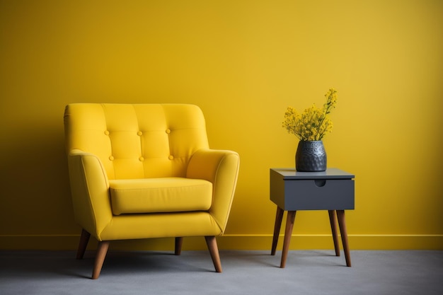 Sillón amarillo en salón con espacio para copiar