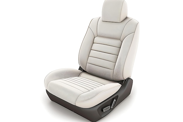 Sillón de automóvil de cuero blanco con reposacabezas y controles ajustables