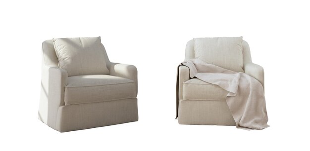 Sillón blanco aislado sobre fondo blanco con recorte part3d renderización