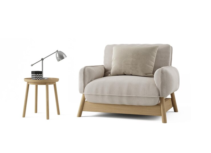 Sillón blanco y mesa lateral aislados3d renderización
