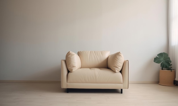 Foto sillón de cuero beige moderno en un espacio vacío ia generativa