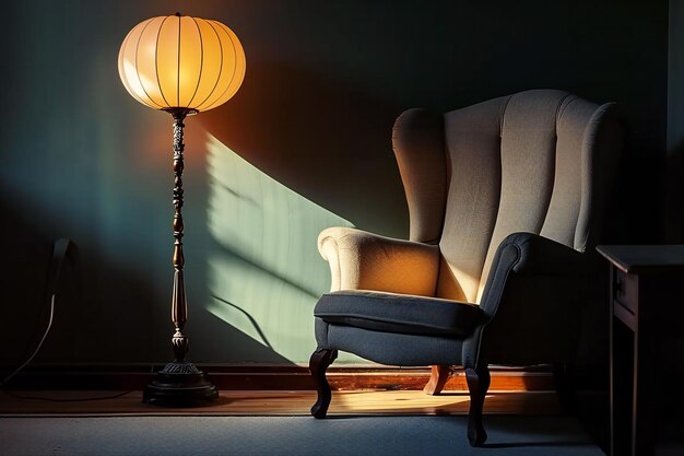 Foto sillón junto a una lámpara de iluminación