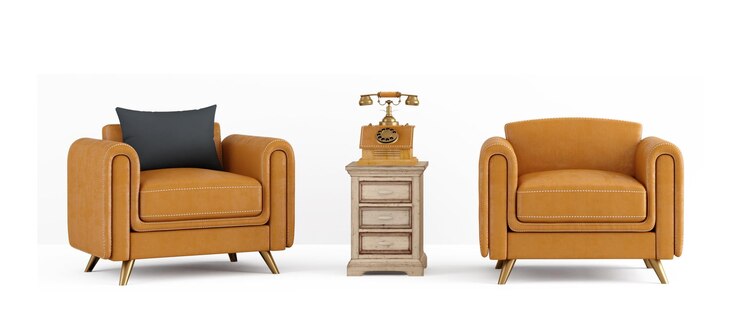 Sillón y mesa naranja aislados en 3D