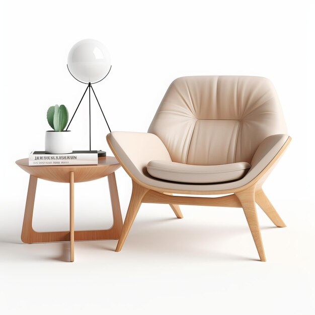 Foto sillón moderno y mesa sobre un fondo blanco renderización 3d