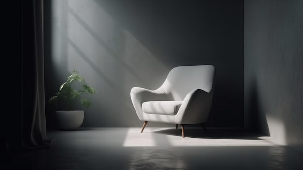 Sillón moderno en una sala de estar minimalista.