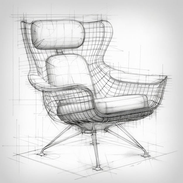 Sillón muebles retro futurista boceto ilustración dibujo a mano idea de diseñador de referencia