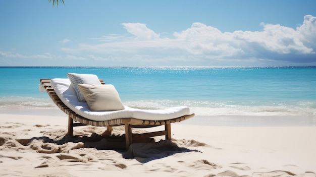 Un sillón en una playa con un fondo de cielo