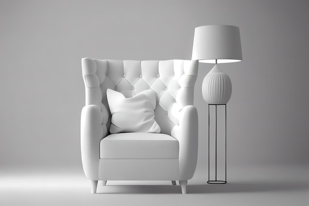 Sillón de tela blanca sobre fondo blanco Generative Ai