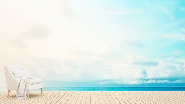 Foto sillón en terraza con vista al mar - rendering 3d