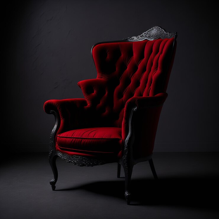 Sillón vintage rojo en un estilo realista con fondo blanco
