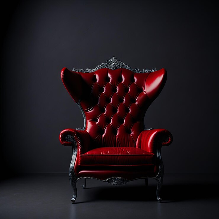 Sillón vintage rojo en un estilo realista con fondo blanco