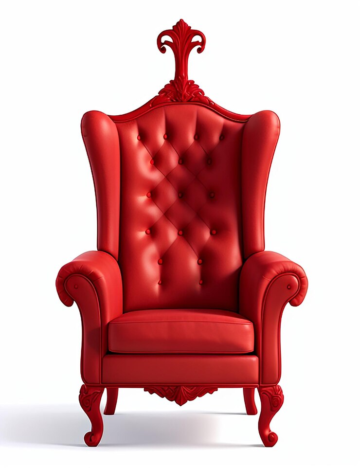 Sillón vintage rojo en un estilo realista con fondo blanco