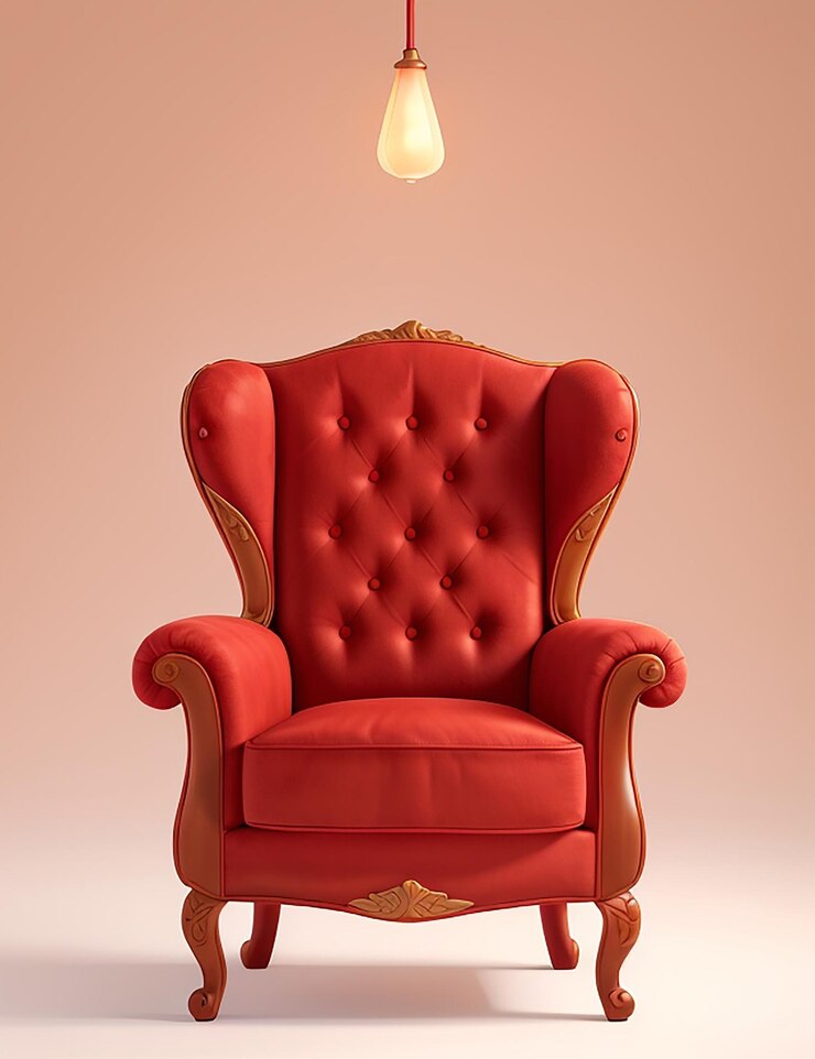 Sillón vintage rojo en un estilo realista con fondo blanco