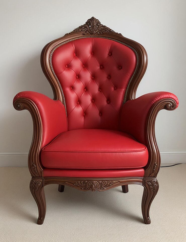 Sillón vintage rojo en un estilo realista con fondo blanco