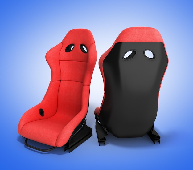 Sillones de automóviles rojos deportivos 3D Render sobre un fondo degradado