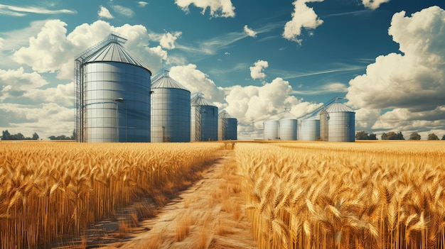 Foto silos en el campo de trigo almacenamiento de productos agrícolas ilustración de negocios y producción agrícolas