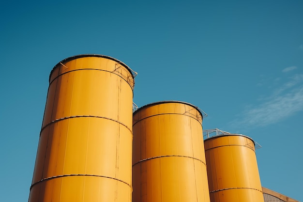 silos de aço amarelos fundo e textura silos metálicos para planta de processo de mistura de concreto