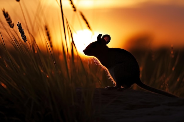 Silueta de animal salvaje al atardecer generativo ai