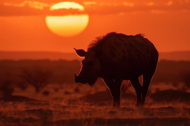 Silueta de animal salvaje al atardecer generativo ai