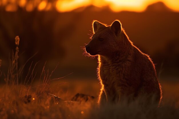 Silueta de animal salvaje al atardecer generativo ai