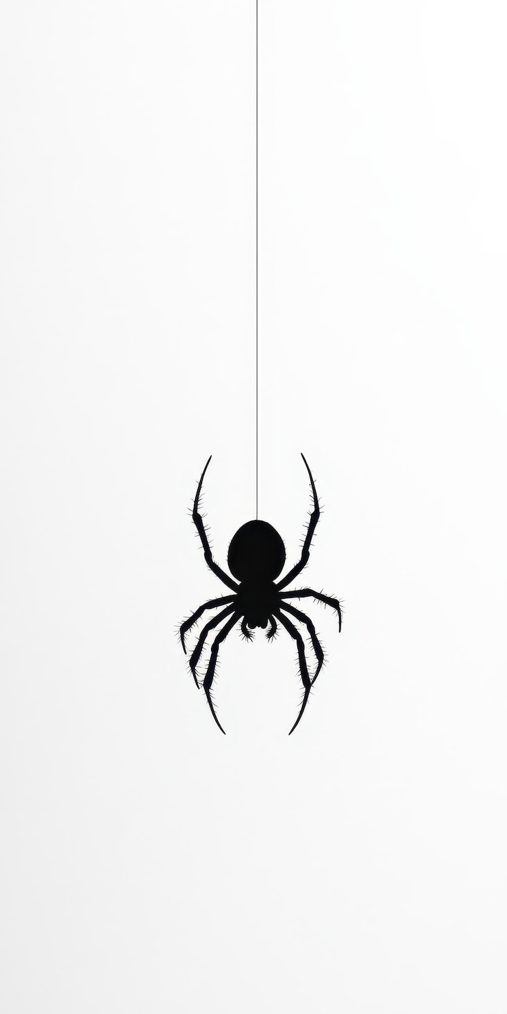 Foto silueta de una araña colgada de un hilo