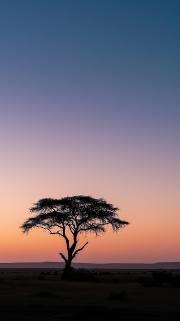 Silueta de un árbol de acacia en una llanura tranquila