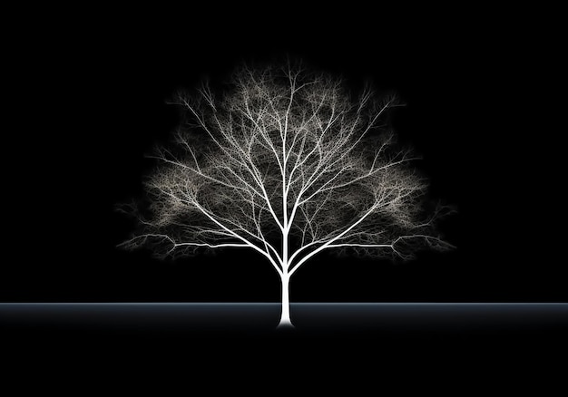 Silueta de árbol en blanco aislada en fondo negro concepto de minimalismo generado por IA