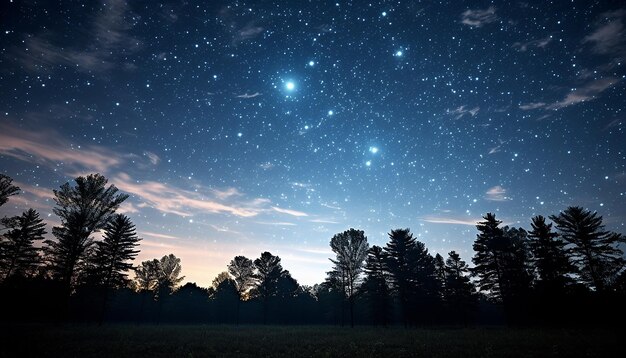 Silueta de un árbol en el cielo estrellado de la noche generada por la IA