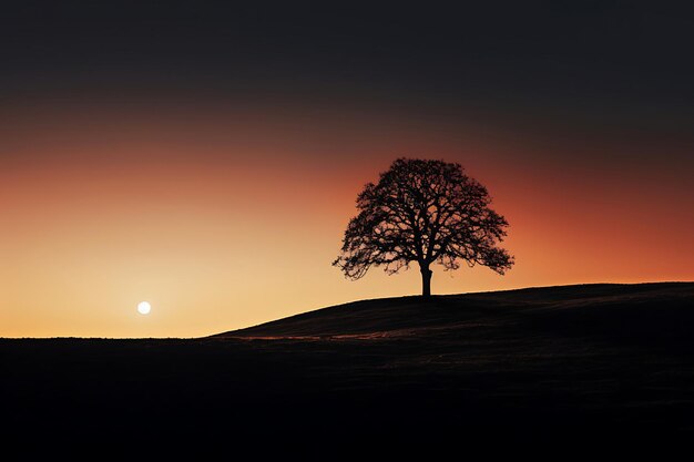 Silueta de un árbol contra la luna llena