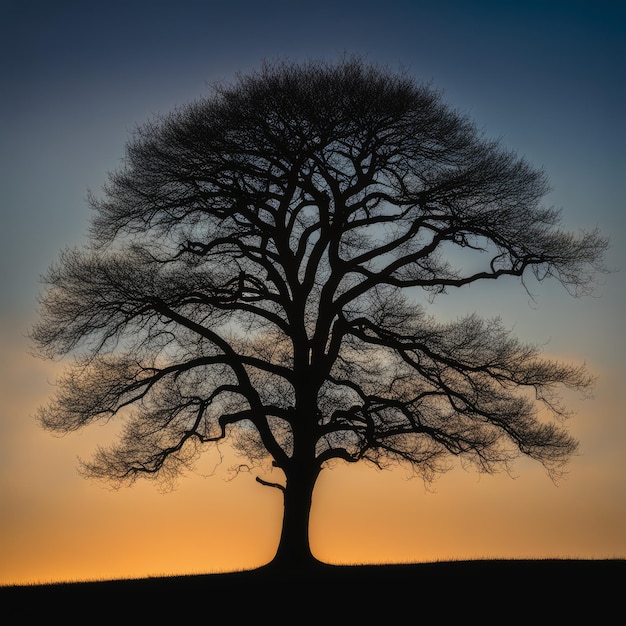 silueta del árbol en la hora de la puesta del sol