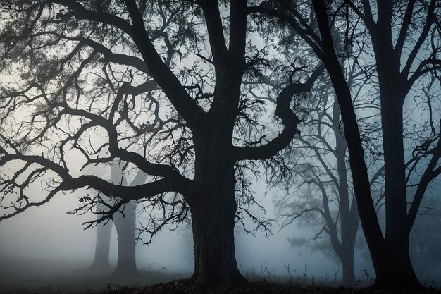 Foto la silueta de un árbol en una mañana de niebla