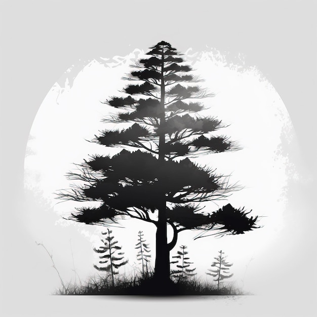 Silueta de árbol de pino negro ilustración de ai generado silueta de árbol de pino negro